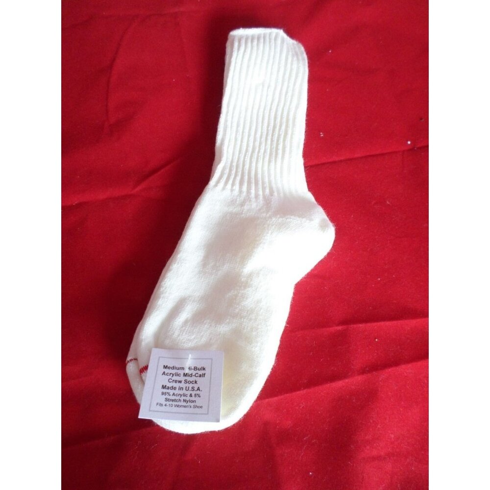 1 Pair of Med Hi Bulk Acrylic Mid Calf Crew Steel Toe Socks 4-10 Made USA White